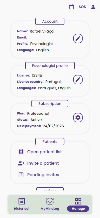 Manage feature screen